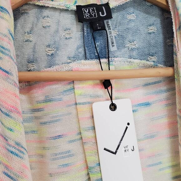 Very J Cardigan Vest Top Chambray Heather Neon Tie Large NWT - Picture 7 of 9